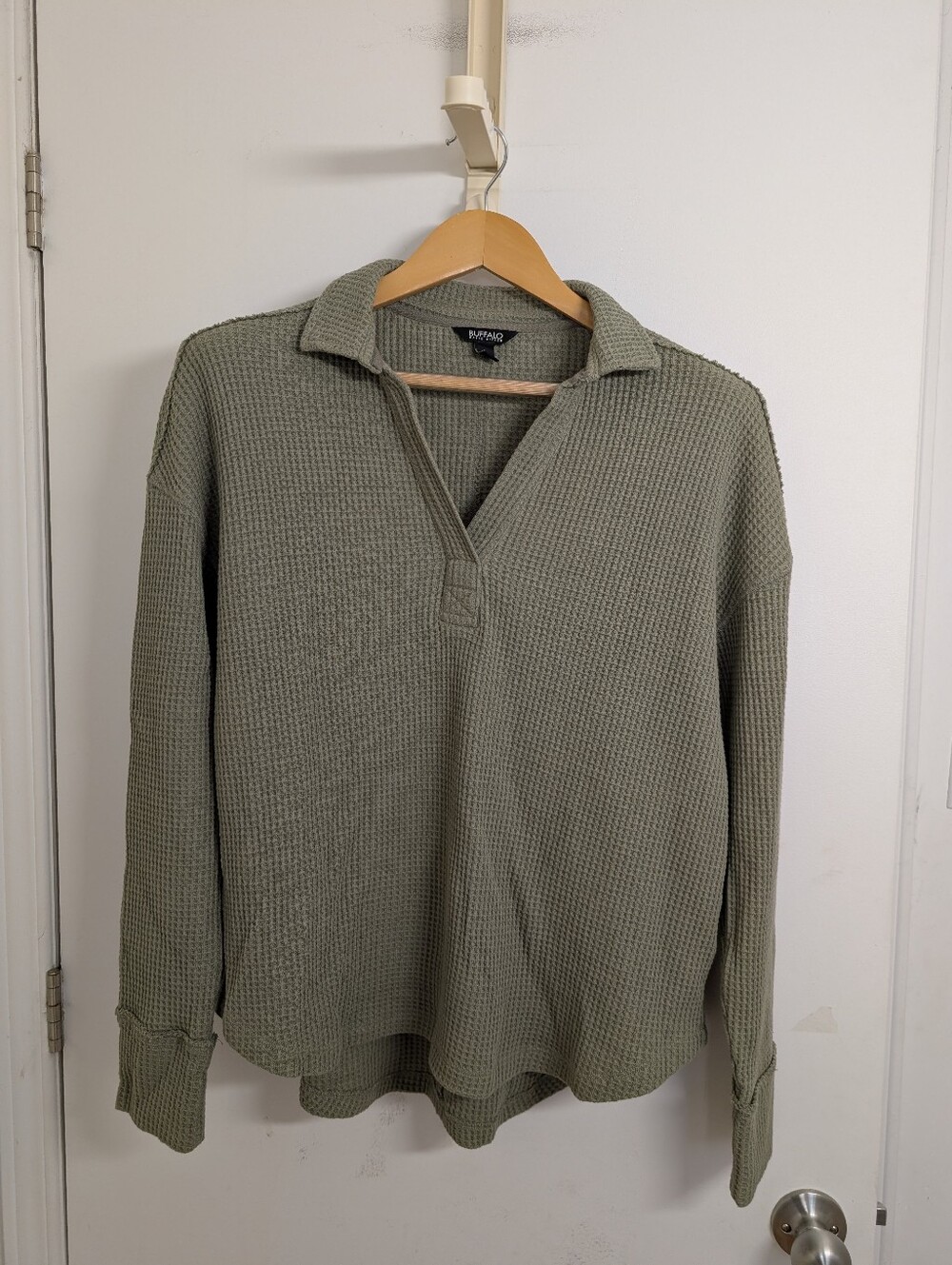 Buffalo David Bitton Oversized Waffle Knit Polo Pullover | Medium - Picture 2 of 6